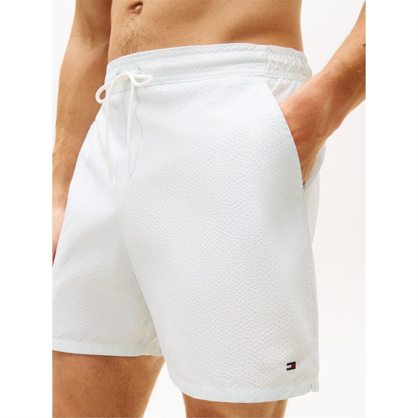 Ecru-Blue - Side - Tommy Hilfiger Mens Stripe Seersucker Swim Shorts