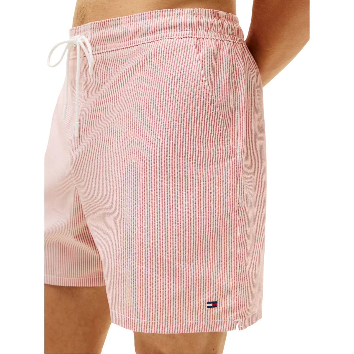 Red - Side - Tommy Hilfiger Mens Stripe Seersucker Swim Shorts