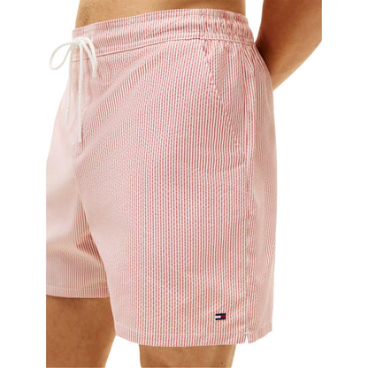 Red - Side - Tommy Hilfiger Mens Stripe Seersucker Swim Shorts