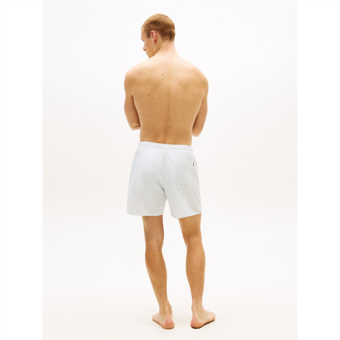 Ecru-Blue - Pack Shot - Tommy Hilfiger Mens Stripe Seersucker Swim Shorts