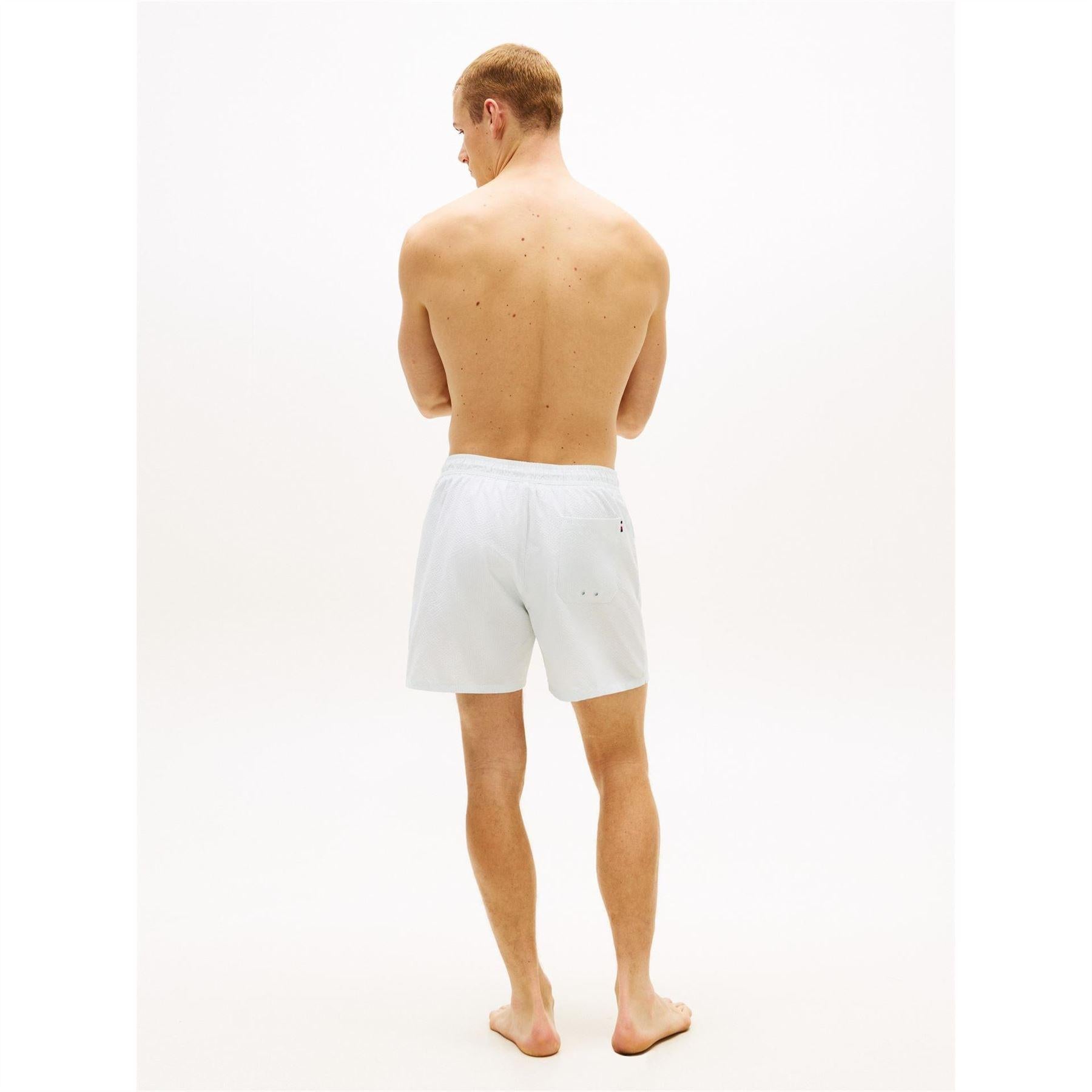 Ecru-Blue - Pack Shot - Tommy Hilfiger Mens Stripe Seersucker Swim Shorts