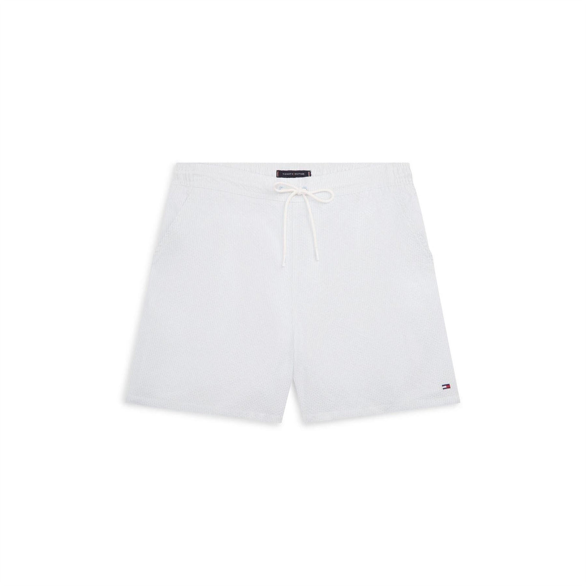 Ecru-Blue - Front - Tommy Hilfiger Mens Stripe Seersucker Swim Shorts