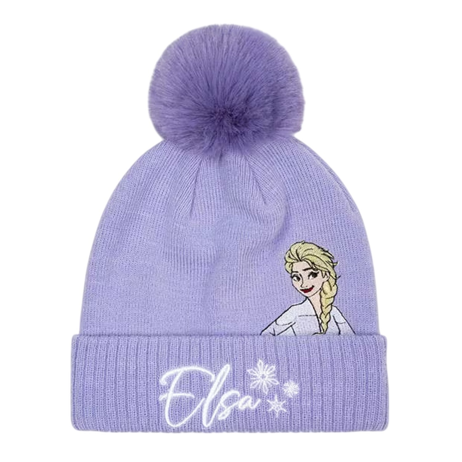 Purple - Back - Frozen Girls Character Knitted Elsa Hat Gloves And Scarf Set