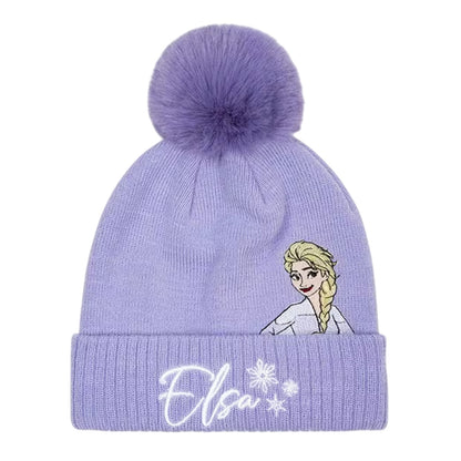 Purple - Back - Frozen Girls Character Knitted Elsa Hat Gloves And Scarf Set