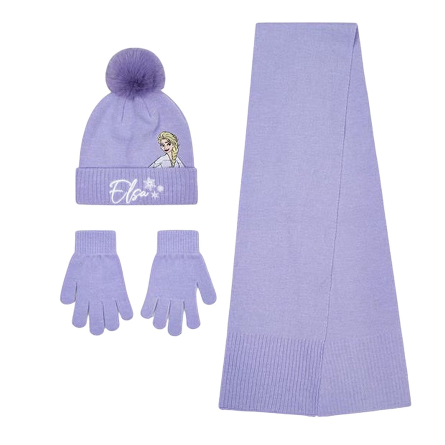 Purple - Front - Frozen Girls Character Knitted Elsa Hat Gloves And Scarf Set