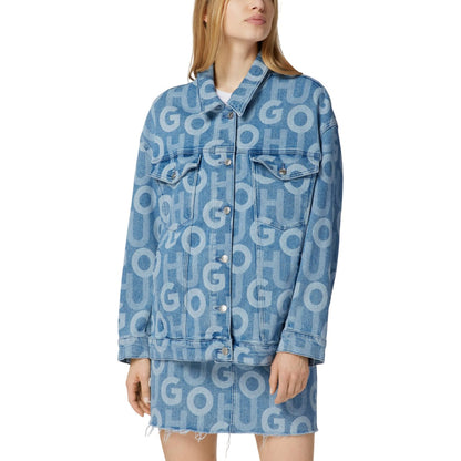 Turquoise - Side - Hugo Womens-Ladies The Icon Oversized Denim Jacket