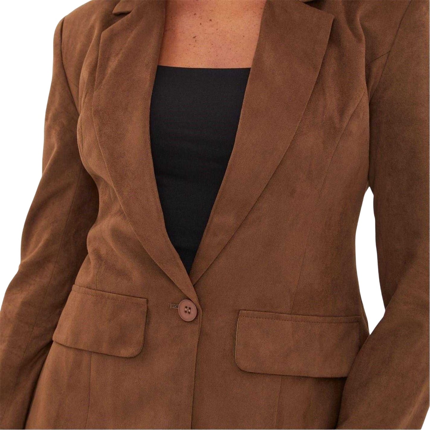 Tan - Side - I Saw It First Womens-Ladies Cinched Waist Tailored Blazer