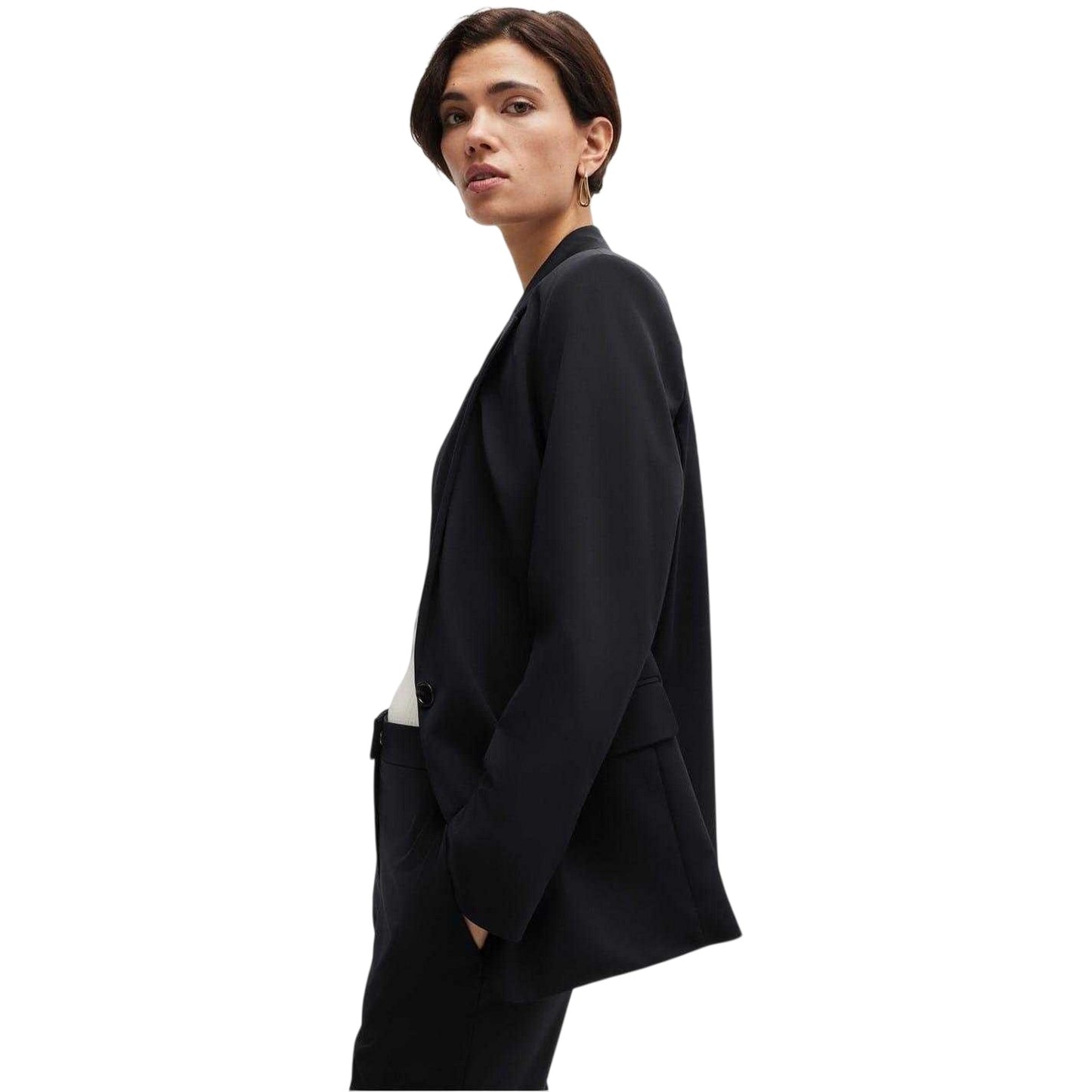 Black - Side - Boss Womens-Ladies Jersey Relaxed Fit Blazer