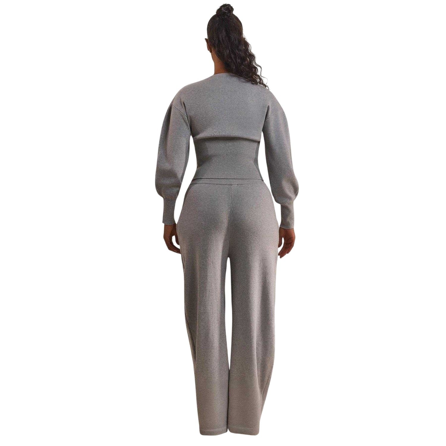 Grey - Back - Mars Womens-Ladies Knitted Joggers