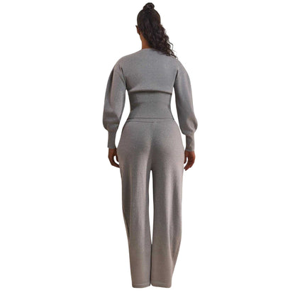 Grey - Back - Mars Womens-Ladies Knitted Joggers