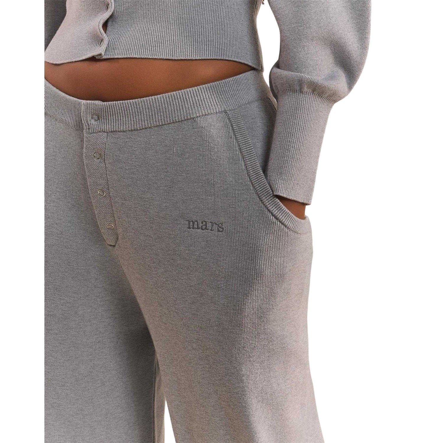 Grey - Side - Mars Womens-Ladies Knitted Joggers