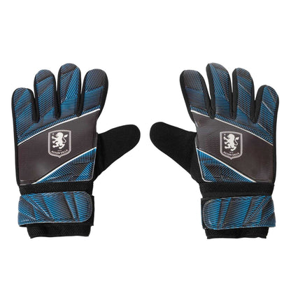 Silver-Blue - Front - Aston Villa FC Childrens-Kids Goalkeeper Gloves