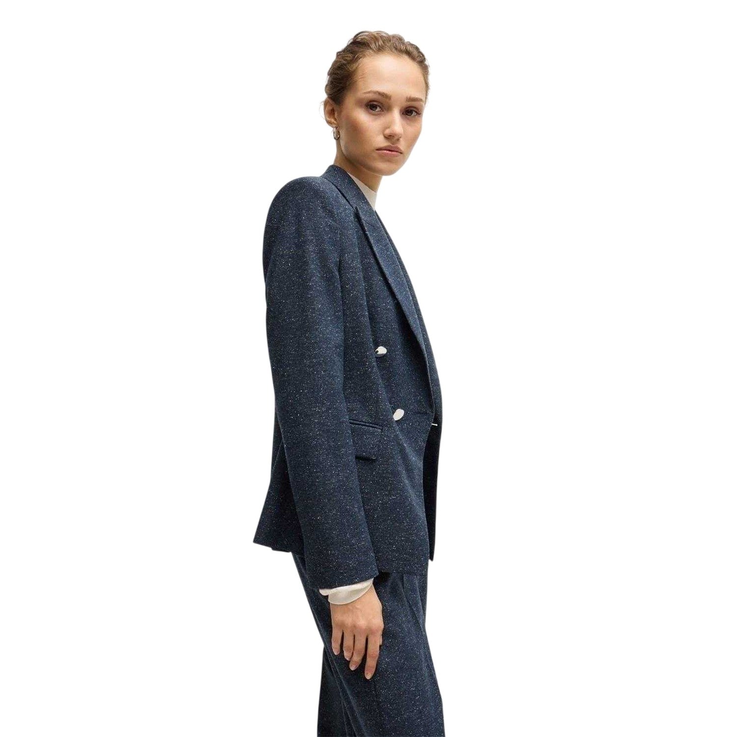 Dark Blue - Side - Boss Womens-Ladies Flecked Regular Blazer