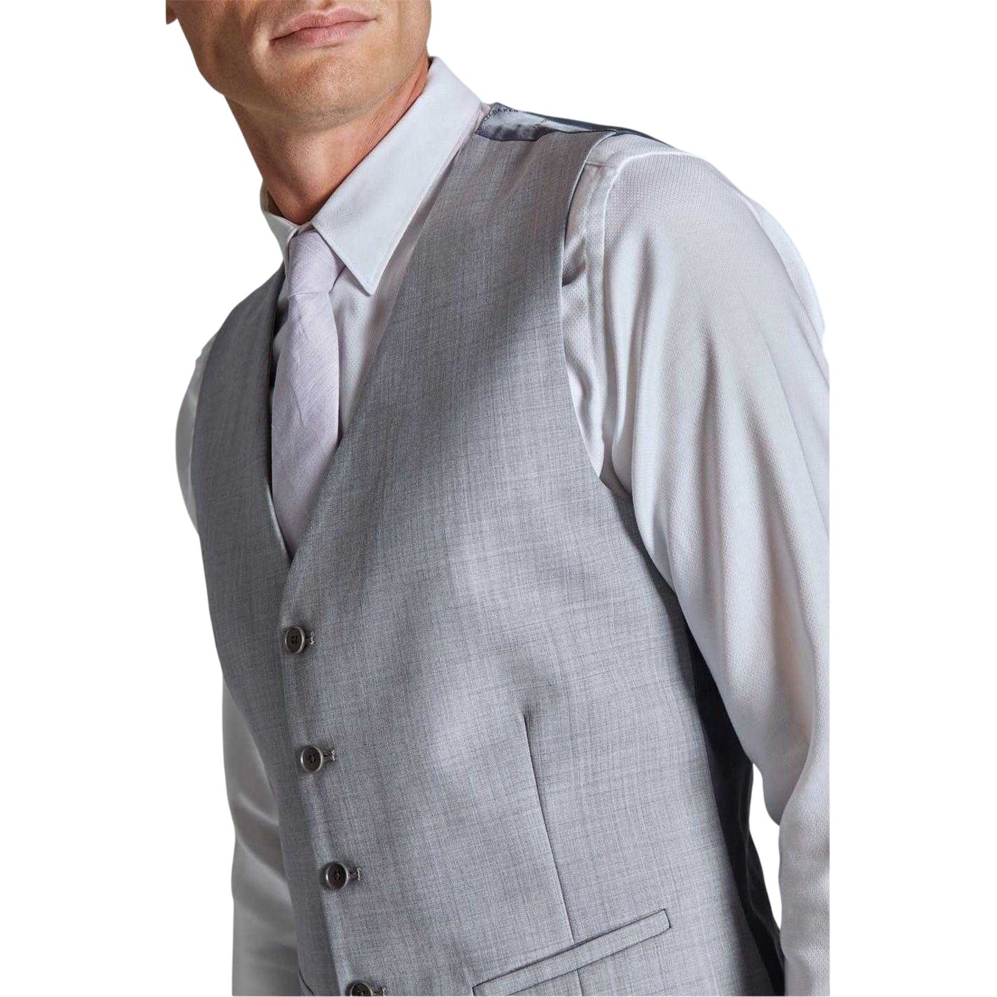 Grey - Side - Ted Baker Mens V Neck Slim Wedding Waistcoat