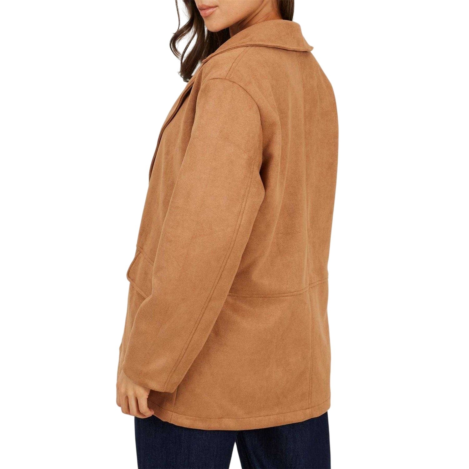 Tan - Back - Brave Soul Womens-Ladies Faux Suede Blazer