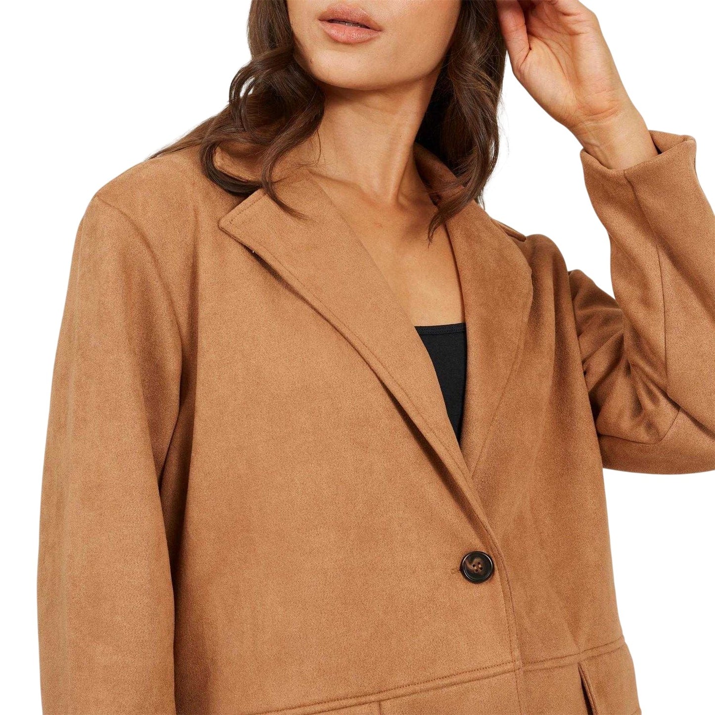 Tan - Side - Brave Soul Womens-Ladies Faux Suede Blazer