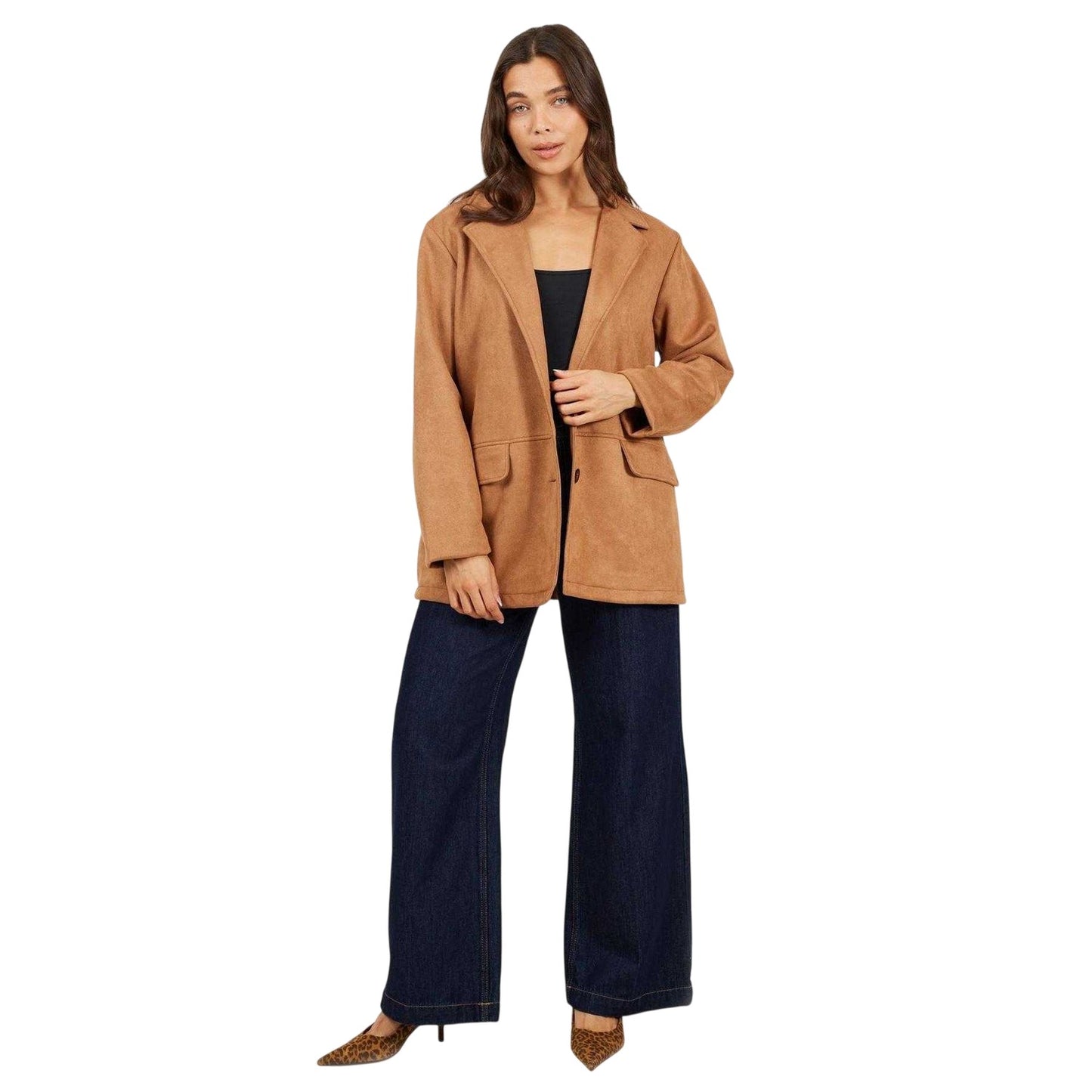 Tan - Lifestyle - Brave Soul Womens-Ladies Faux Suede Blazer