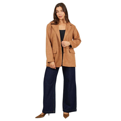 Tan - Lifestyle - Brave Soul Womens-Ladies Faux Suede Blazer