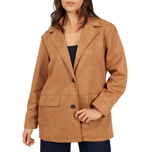 Tan - Front - Brave Soul Womens-Ladies Faux Suede Blazer