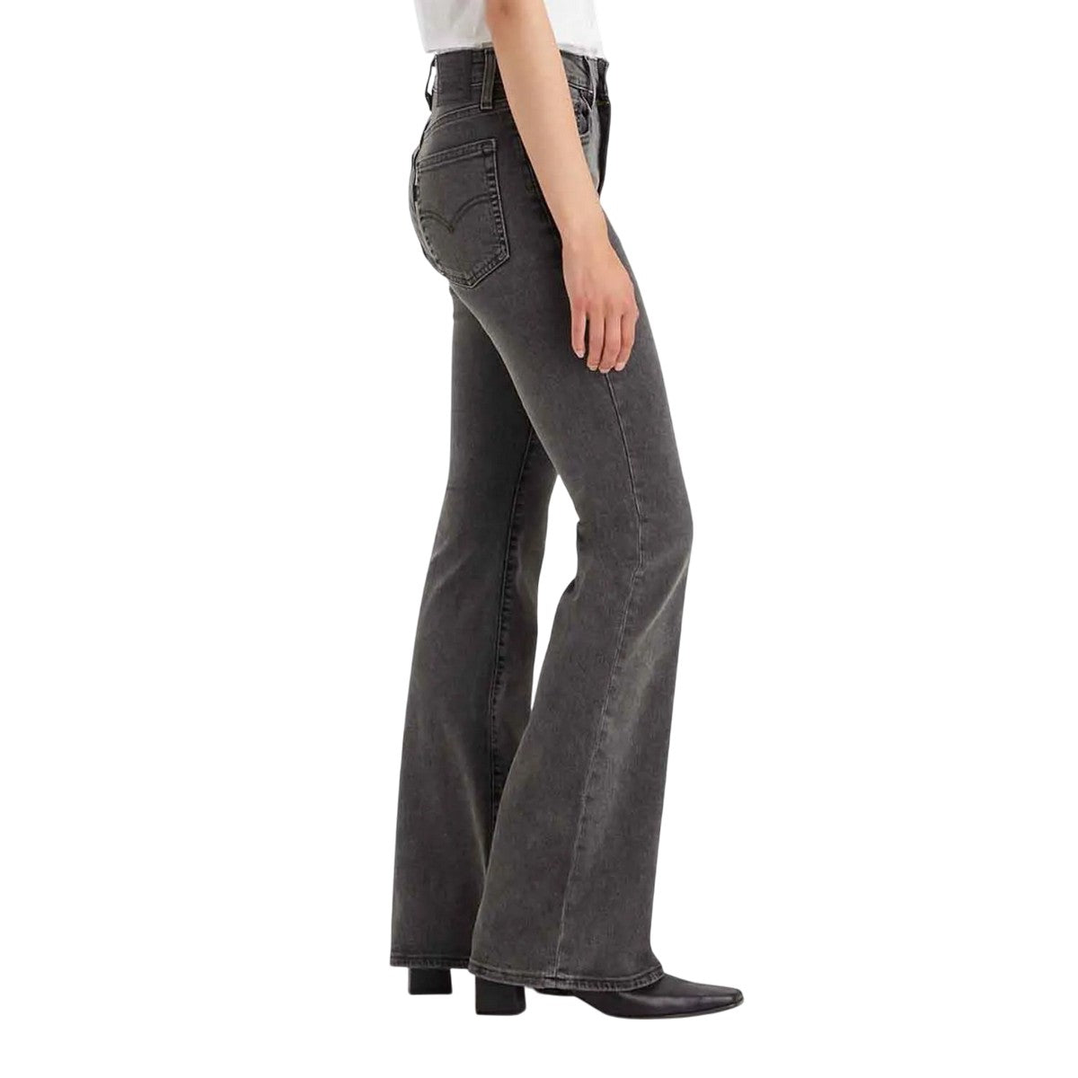 Black - Side - Levis Womens-Ladies 726 Leather Patch High Rise Jeans