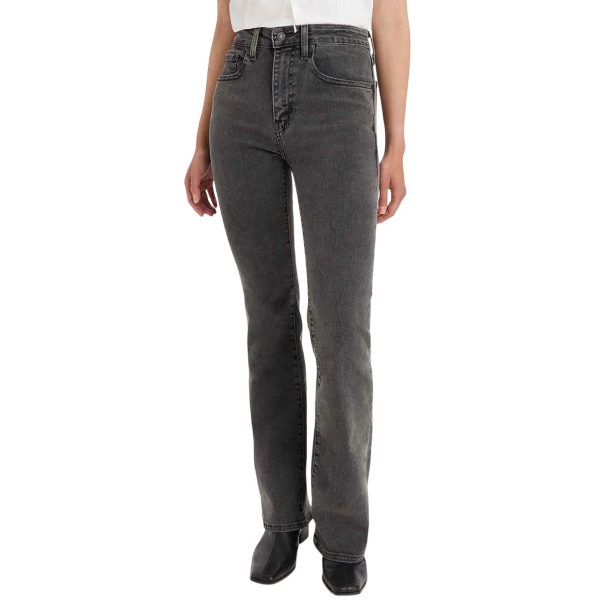Black - Pack Shot - Levis Womens-Ladies 726 Leather Patch High Rise Jeans