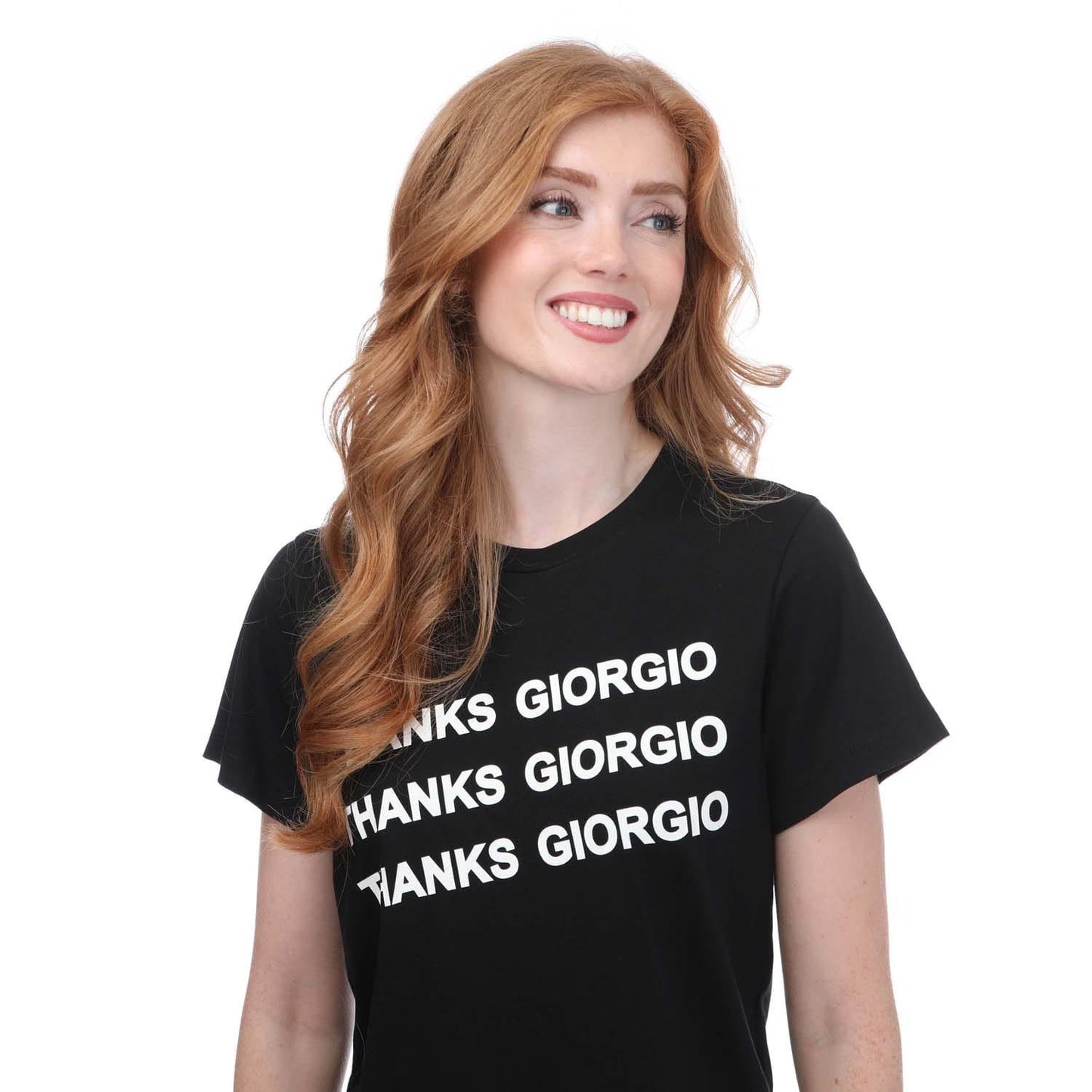 Black - Side - Armani Womens-Ladies Stacked Logo T-Shirt