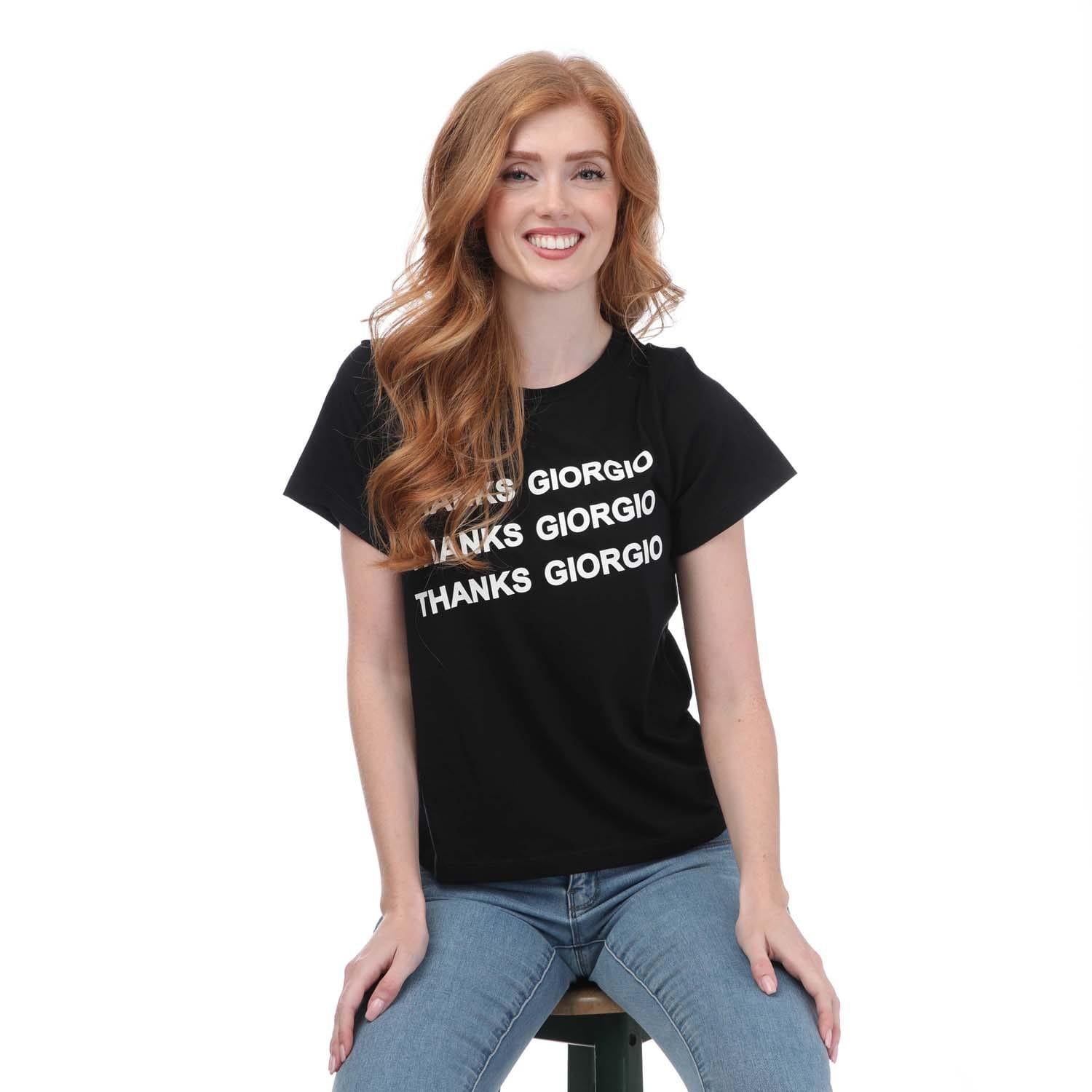 Black - Lifestyle - Armani Womens-Ladies Stacked Logo T-Shirt