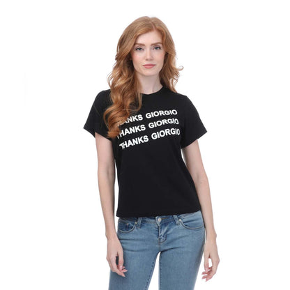 Black - Front - Armani Womens-Ladies Stacked Logo T-Shirt