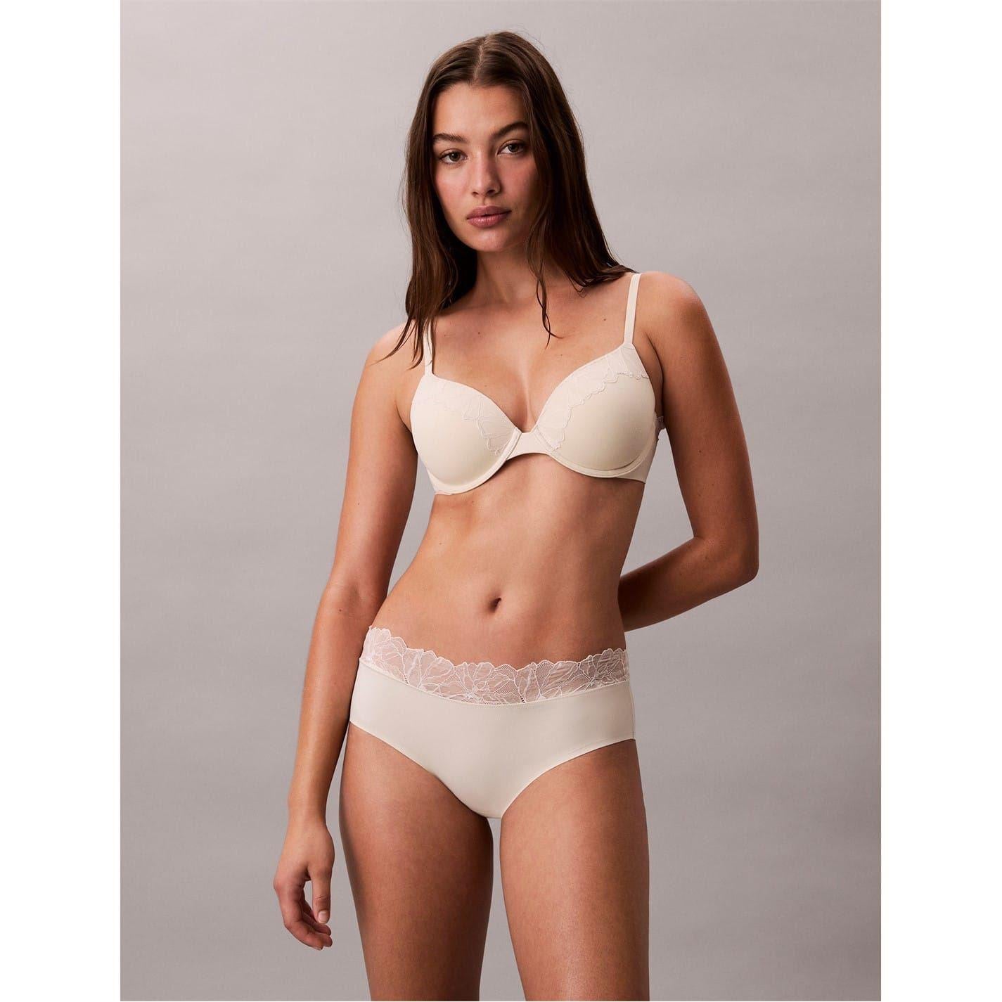 Bone - Back - Calvin Klein Womens-Ladies Iris Floral T-Shirt Bra