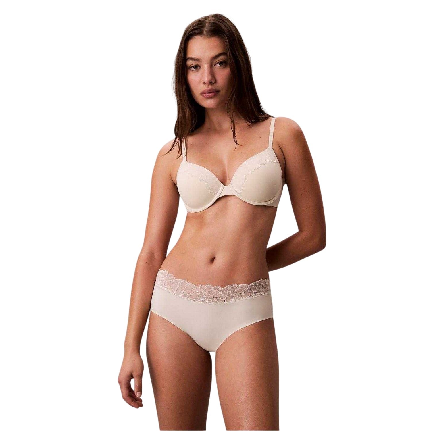 Bone - Pack Shot - Calvin Klein Womens-Ladies Iris Floral T-Shirt Bra