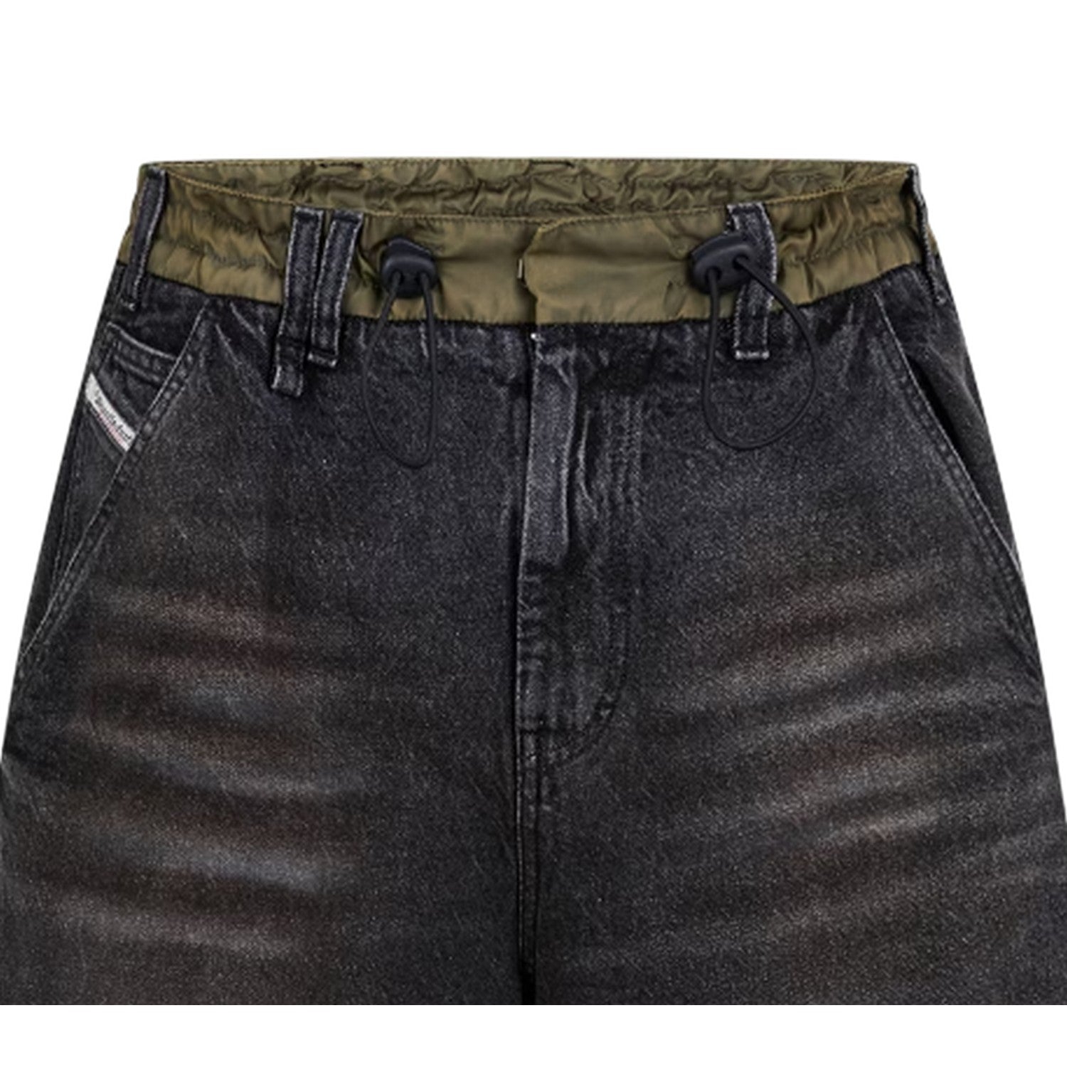 Black - Side - Diesel Mens Washed Denim Shorts