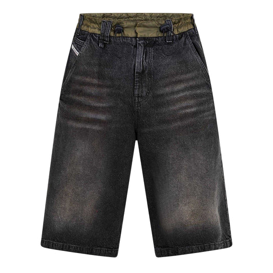 Black - Front - Diesel Mens Washed Denim Shorts