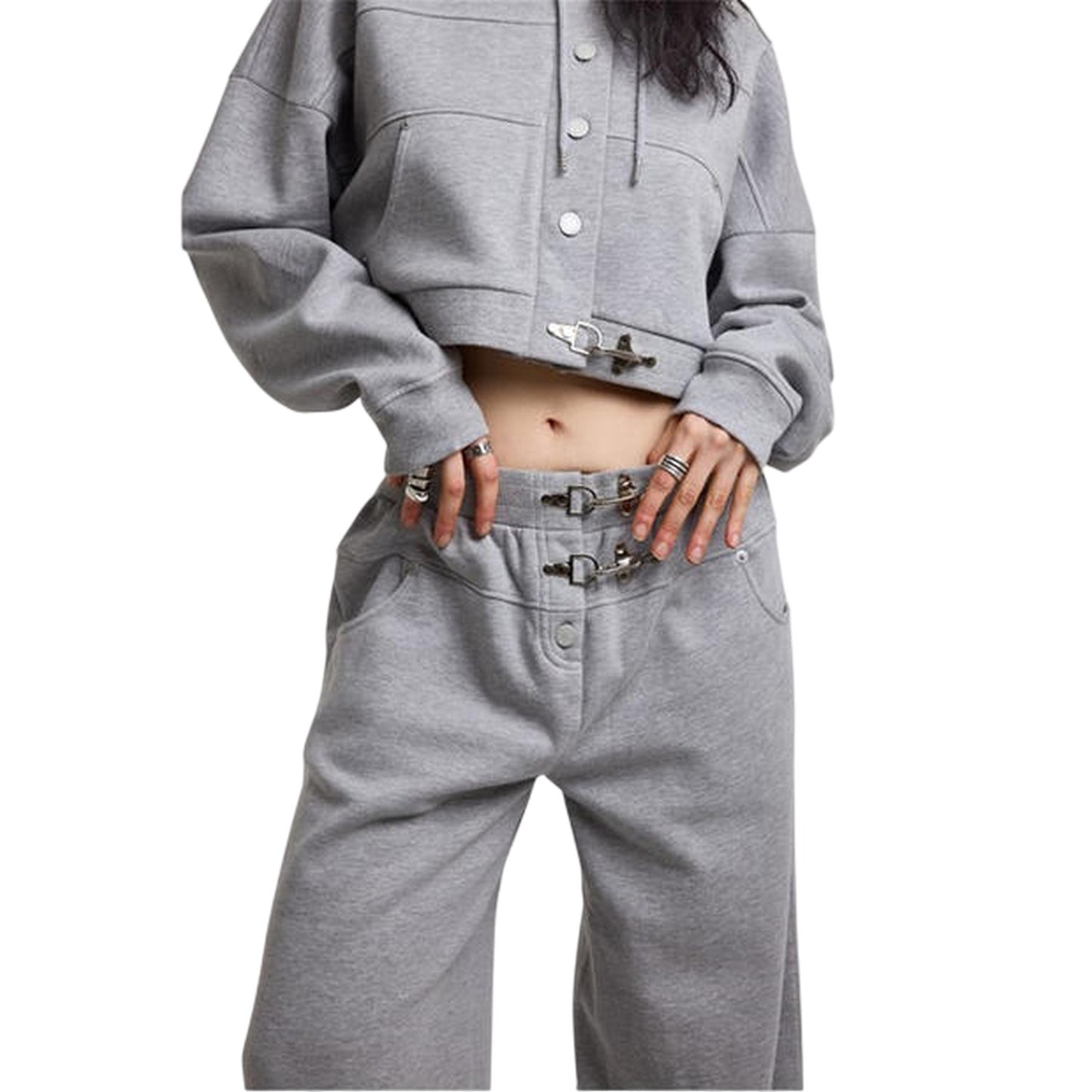 Grey - Side - The Ragged Priest Womens-Ladies Fleece Open Hem Joggers