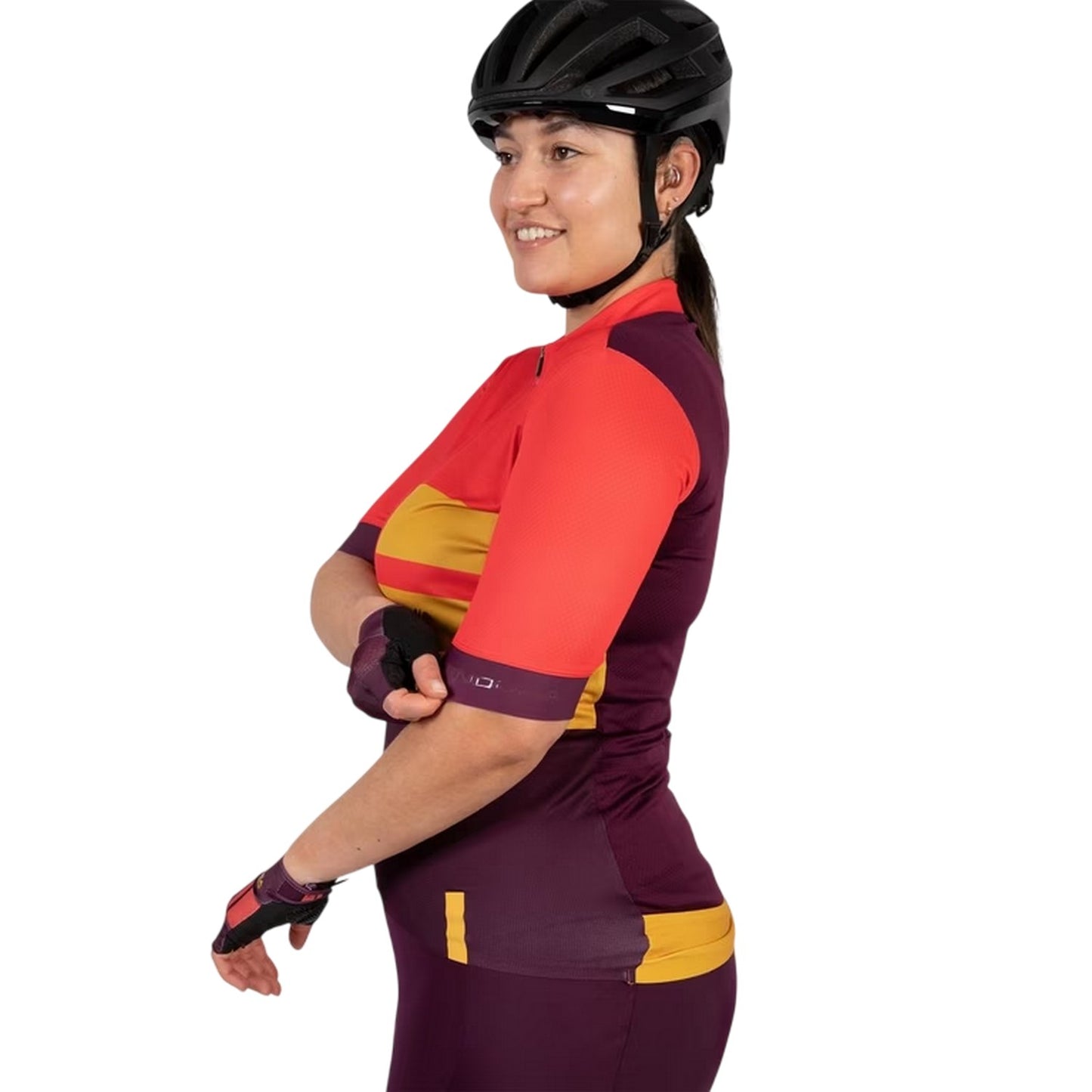 Pomegranate - Side - Endura Womens-Ladies Mock Neck Slim Short-Sleeved Athletic Cycling Jersey