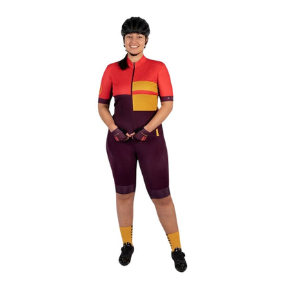 Pomegranate - Lifestyle - Endura Womens-Ladies Mock Neck Slim Short-Sleeved Athletic Cycling Jersey
