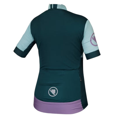 Violet - Back - Endura Womens-Ladies Mock Neck Slim Short-Sleeved Athletic Cycling Jersey