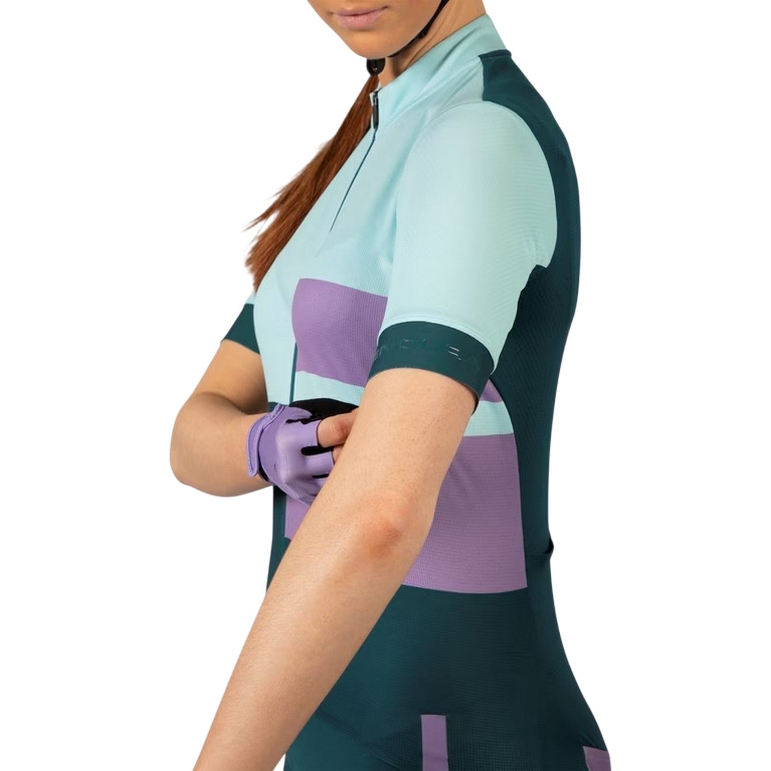 Violet - Side - Endura Womens-Ladies Mock Neck Slim Short-Sleeved Athletic Cycling Jersey