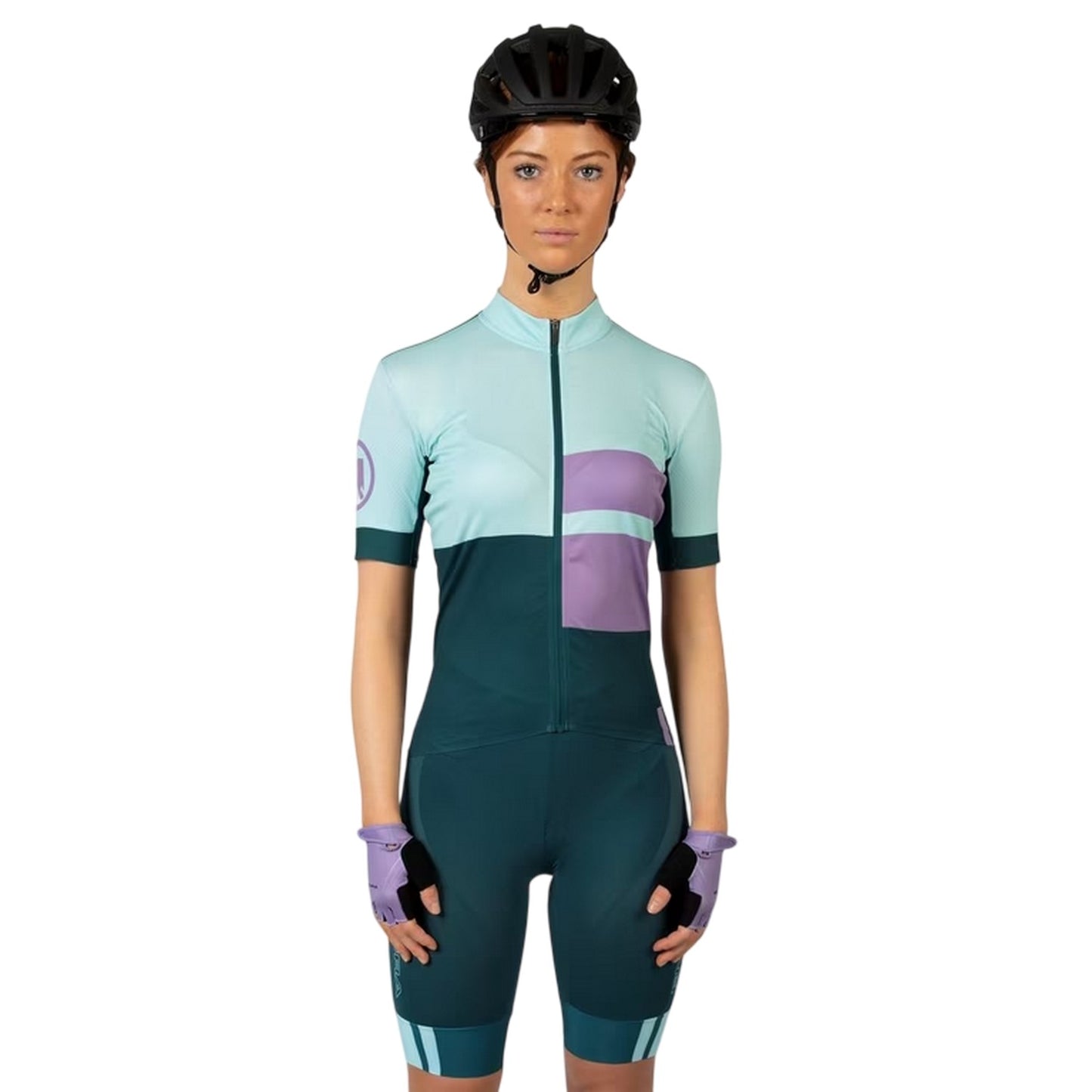 Violet - Lifestyle - Endura Womens-Ladies Mock Neck Slim Short-Sleeved Athletic Cycling Jersey