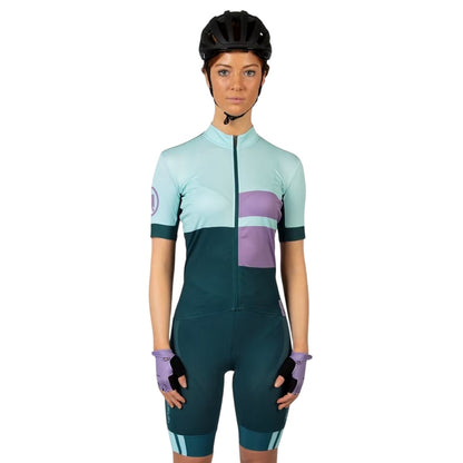 Violet - Lifestyle - Endura Womens-Ladies Mock Neck Slim Short-Sleeved Athletic Cycling Jersey