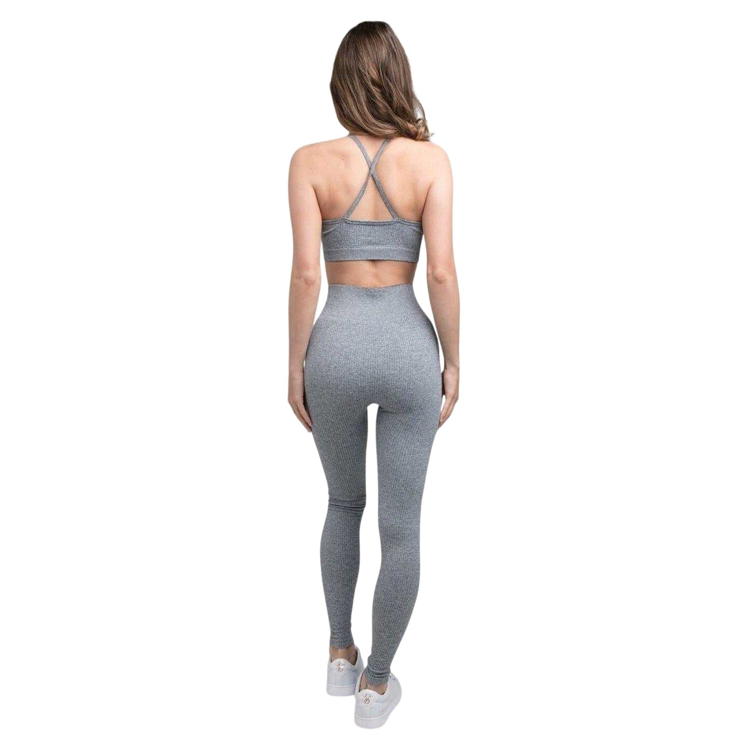 Grey - Back - SikSilk Womens-Ladies Ribbed Sports Bra