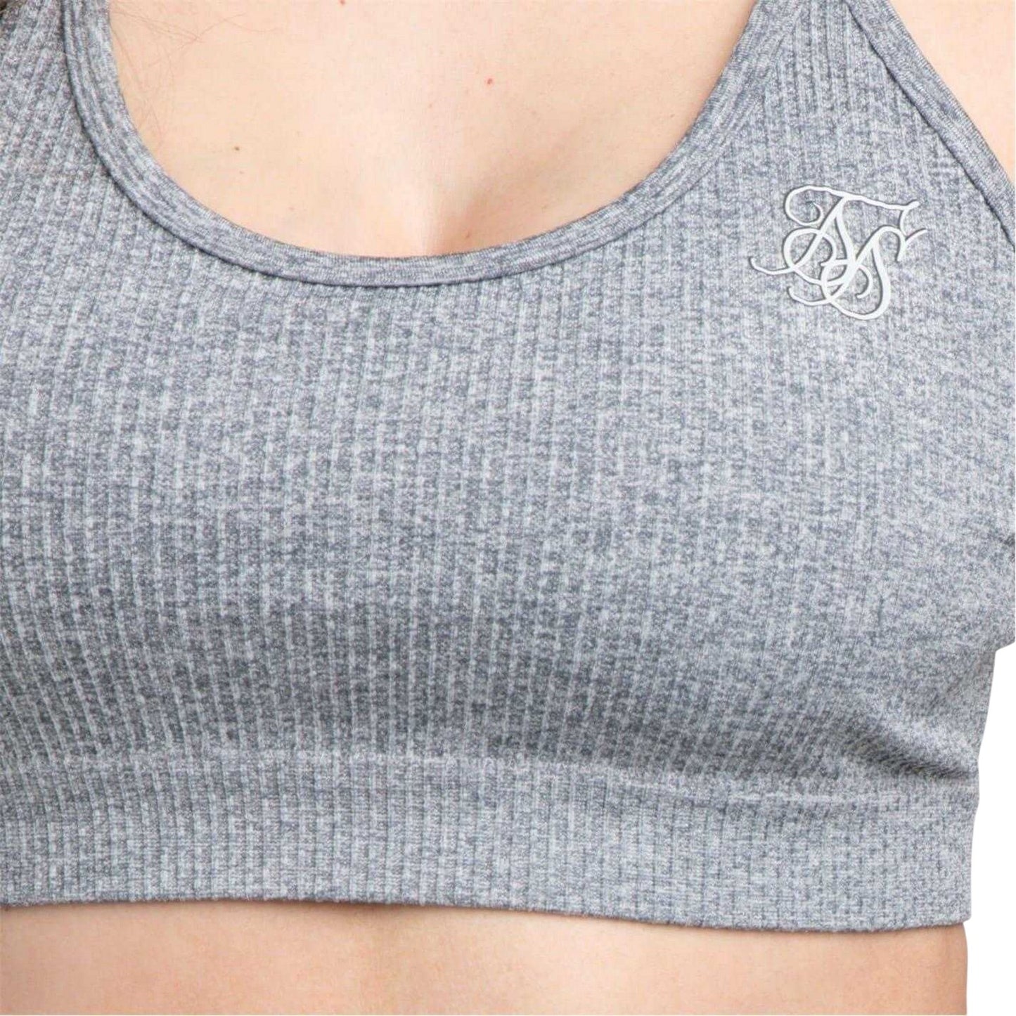 Grey - Side - SikSilk Womens-Ladies Ribbed Sports Bra