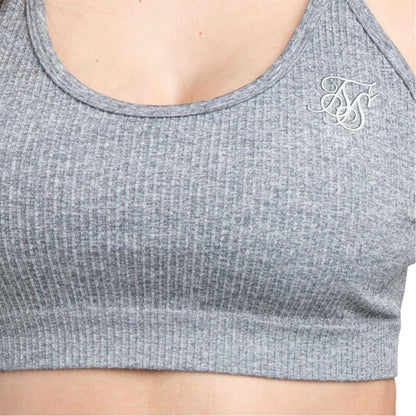 Grey - Side - SikSilk Womens-Ladies Ribbed Sports Bra