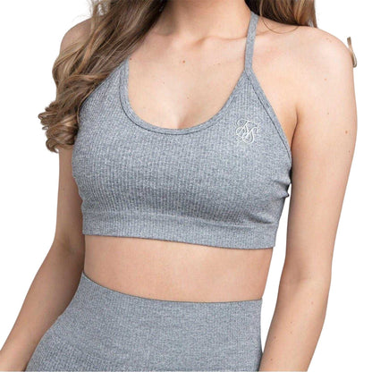 Grey - Front - SikSilk Womens-Ladies Ribbed Sports Bra