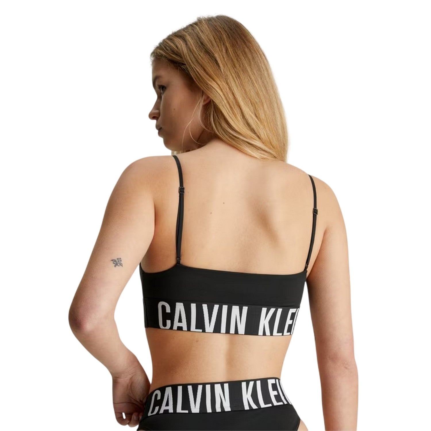Black - Back - Calvin Klein Womens-Ladies Repeat Logo Snug Fit Sports Bra