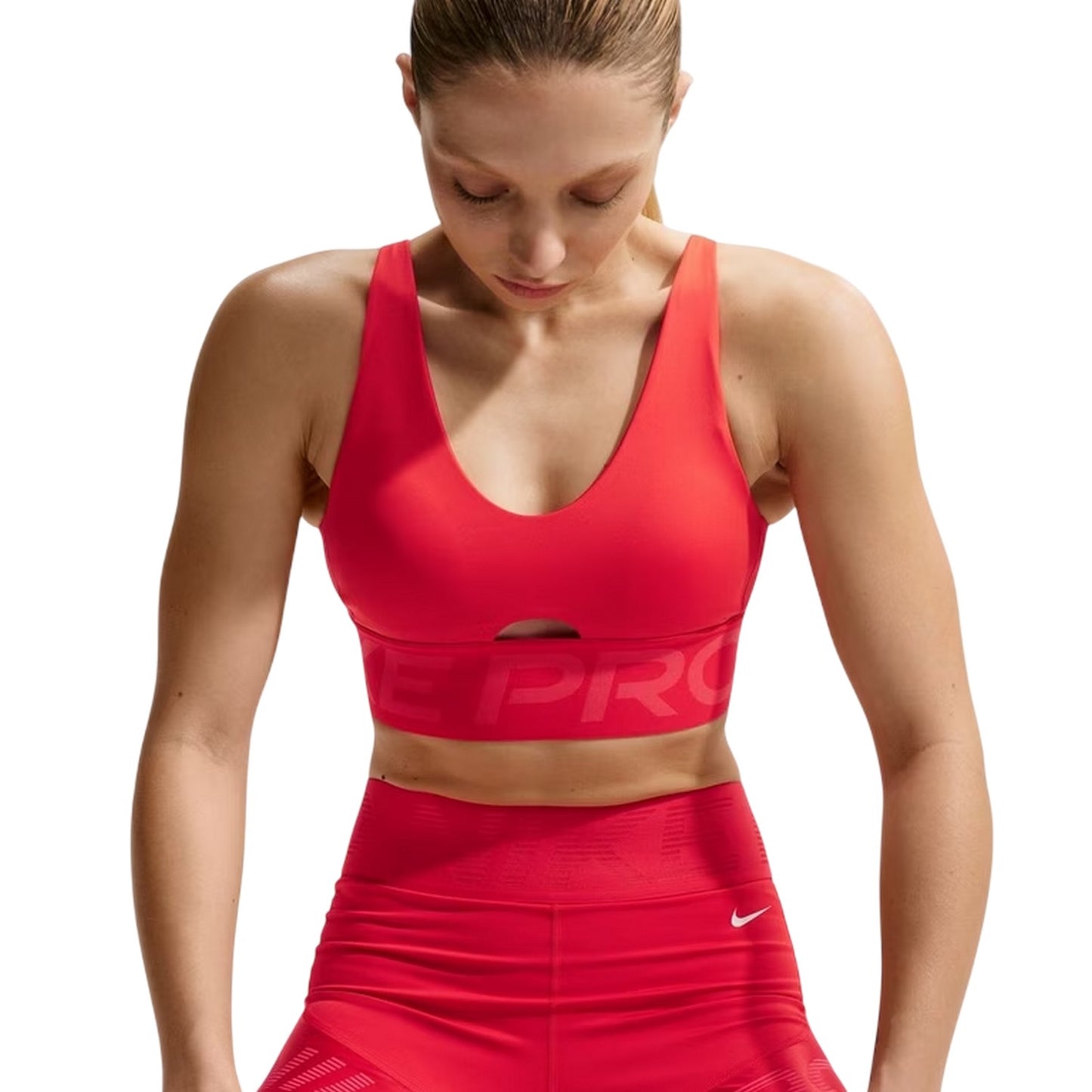 Crimson-Red-White - Side - Nike Womens-Ladies Indy Plunge Sports Bra