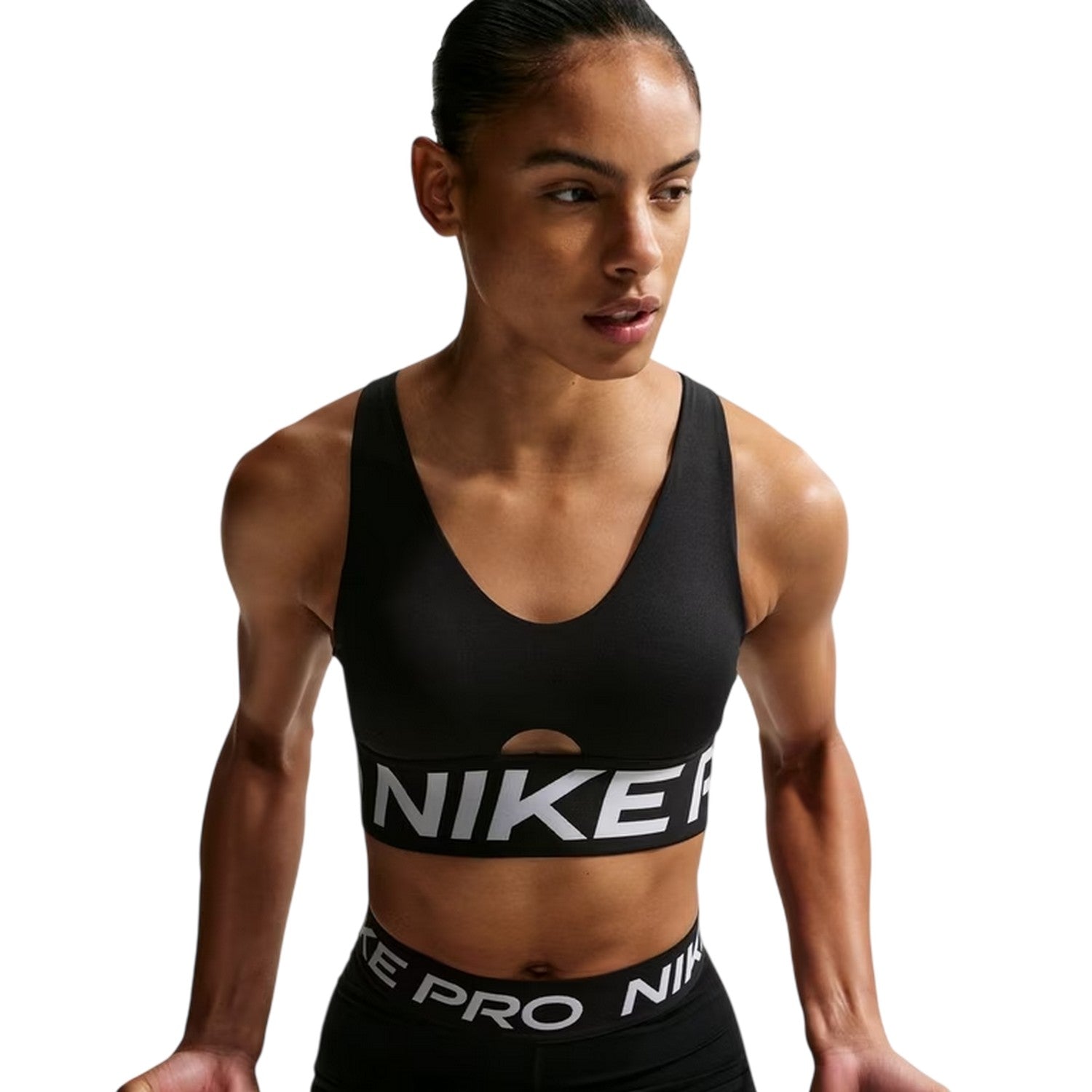 Black-White - Side - Nike Womens-Ladies Indy Plunge Sports Bra