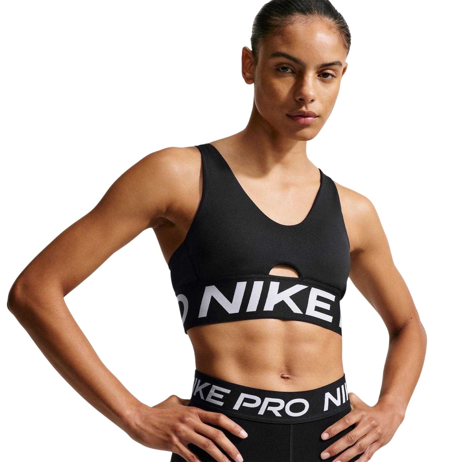 Black-White - Front - Nike Womens-Ladies Indy Plunge Sports Bra