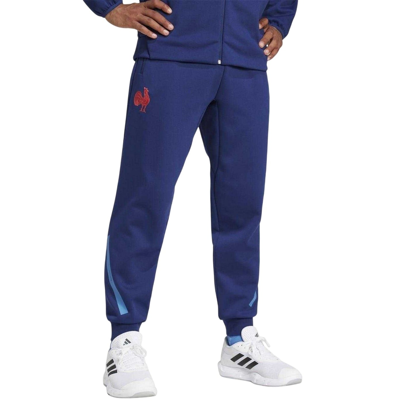 Dark Blue - Side - Adidas Mens Fleece France Travel Joggers