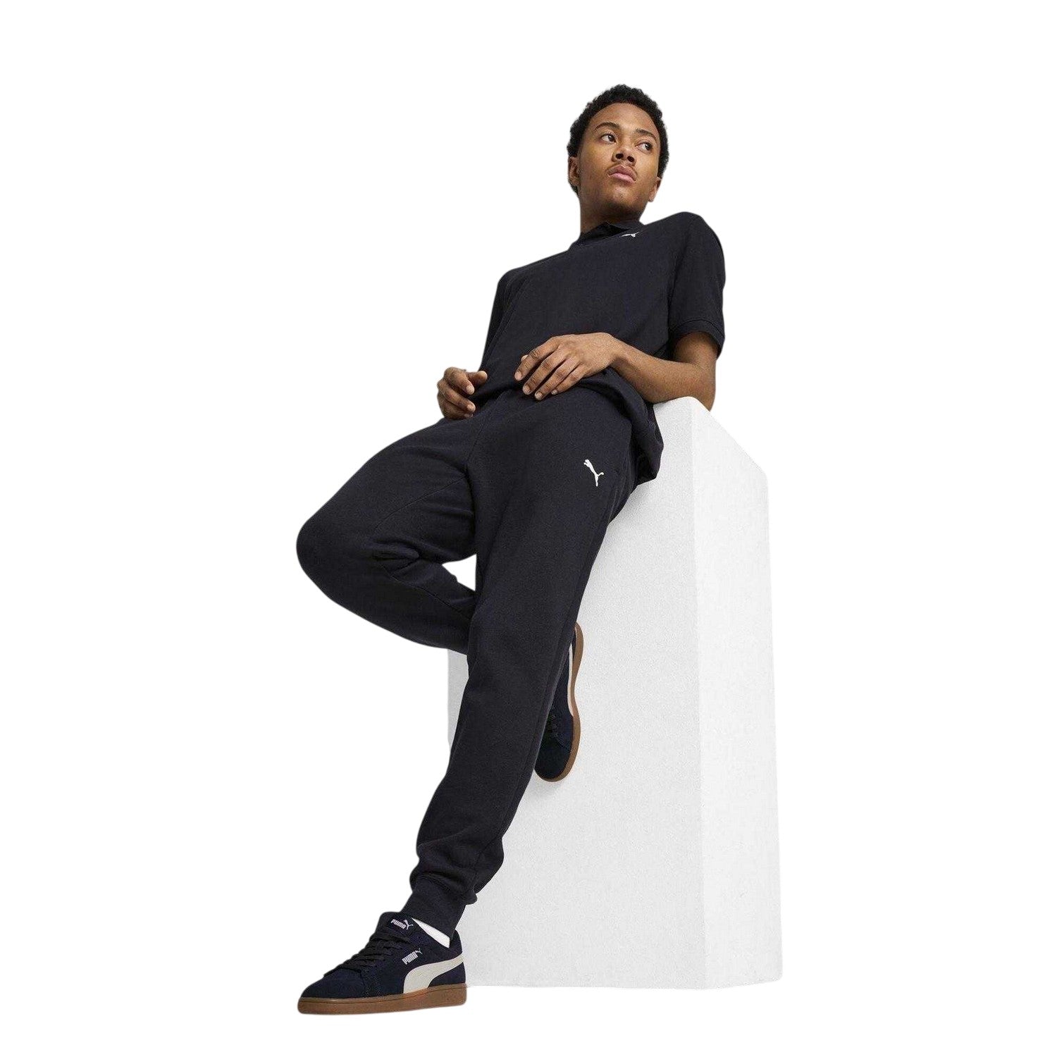 Navy - Pack Shot - Puma Mens Logo Cuffed Joggers
