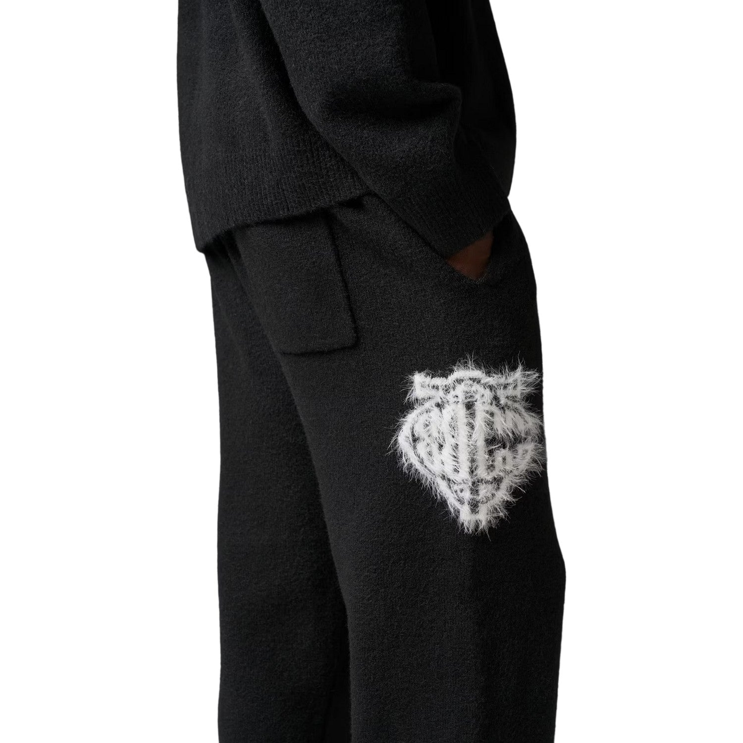 Black - Side - Couture Mens Fluffy Casual Joggers